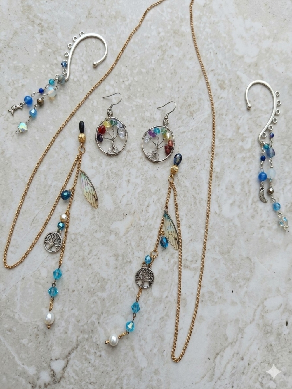 Handcrafted Turquoise & Multicolor Tree of Life Earrings and Necklace Set